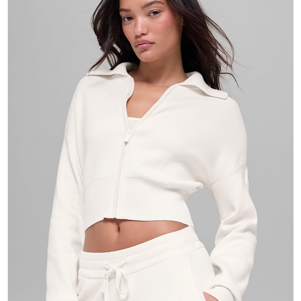 NWT ALO Yoga Scholar Knit Cropped Full Zip Jacket
